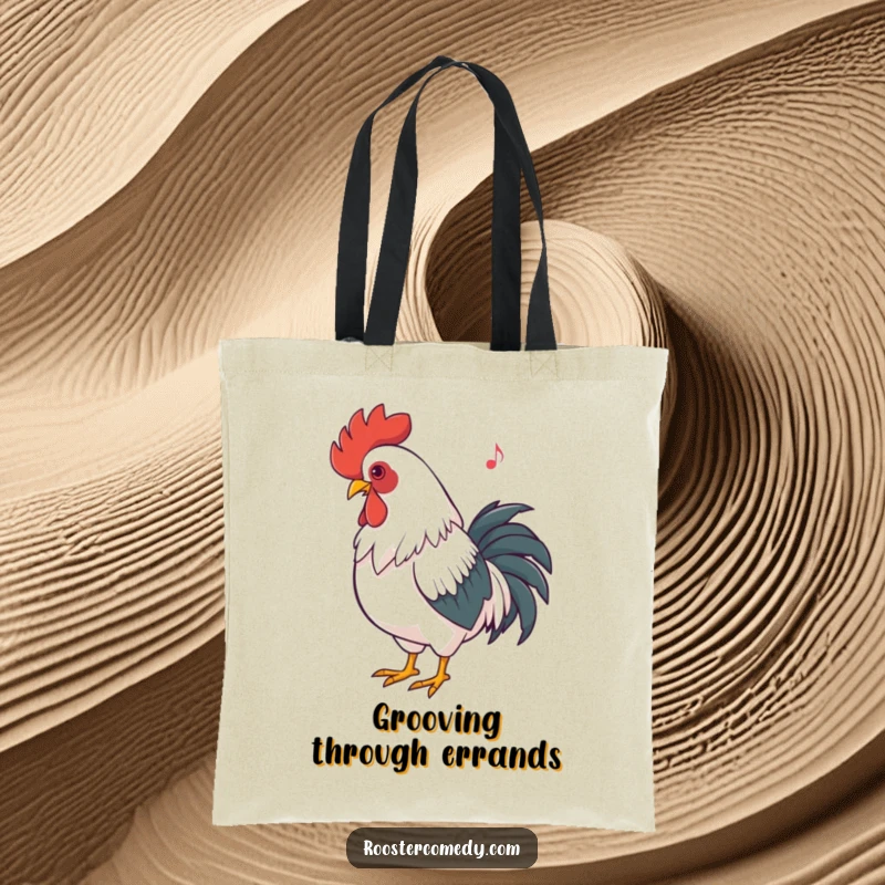 Funny Rooster Dancing Tote Bag: Humorous bag featuring a rooster rhythmically bobbing its head, perfect for carrying music gear and daily items.