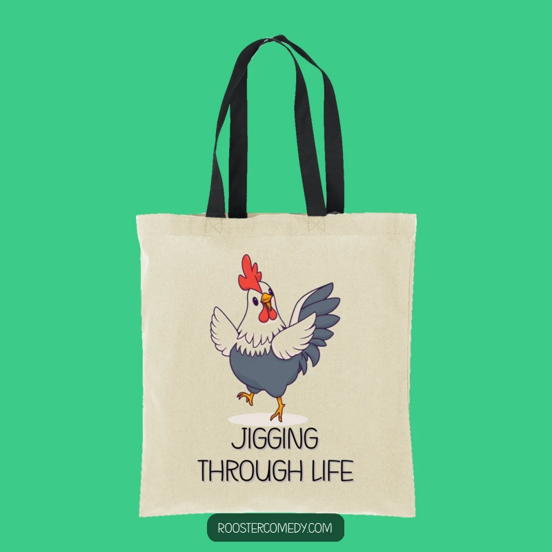 Funny Rooster Jig Tote Bag: Chic Canvas Bag with a Tiny Winged Bird Doing a Happy Jig - Perfect!