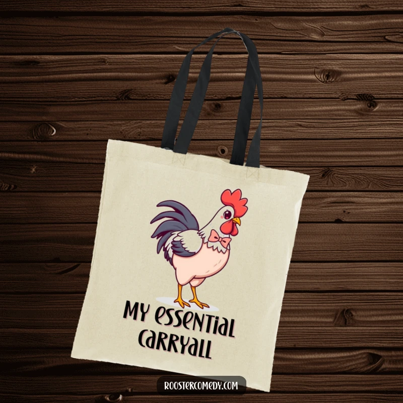 Funny Kawaii Rooster Bowtie Tote Bag: Confident chicken strutting with a tiny bowtie, chic and practical accessory for shopping and daily use.