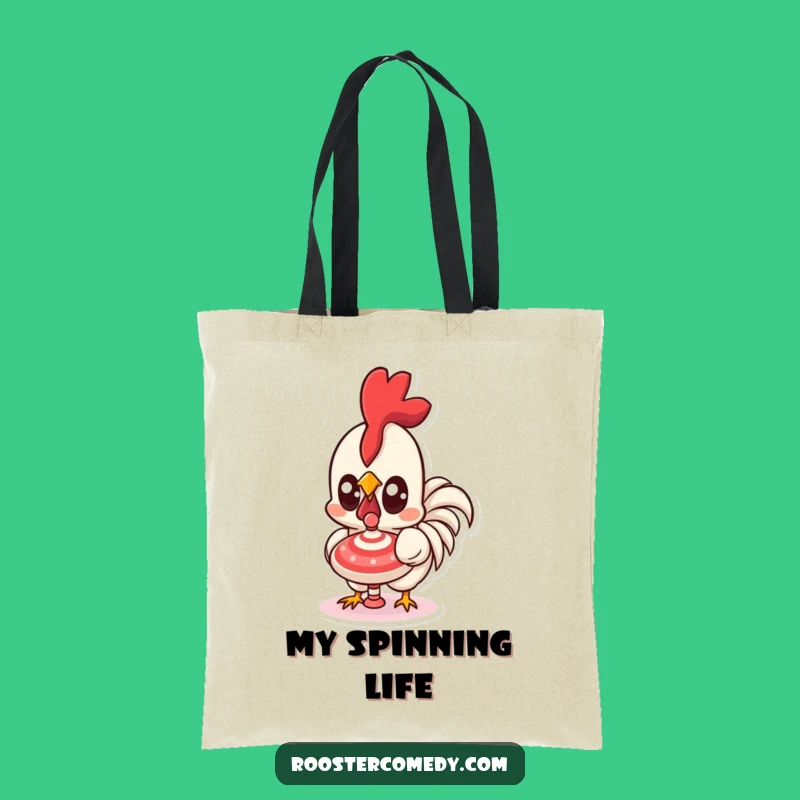Funny Kawaii Rooster Tote Bag - Mesmerized Spin Design Gift